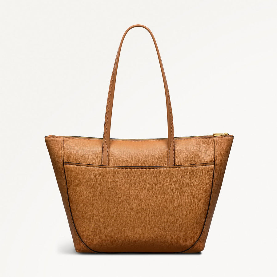 Kendal Terrace Leather Large Ziptop Tote Bag in Dark Butter - 111568