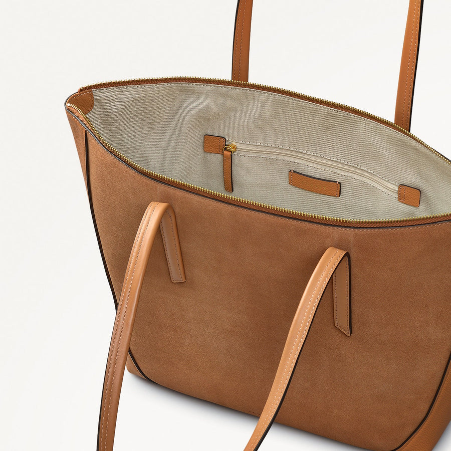 Kendal Terrace Leather Large Ziptop Tote Bag in Dark Butter - 111568