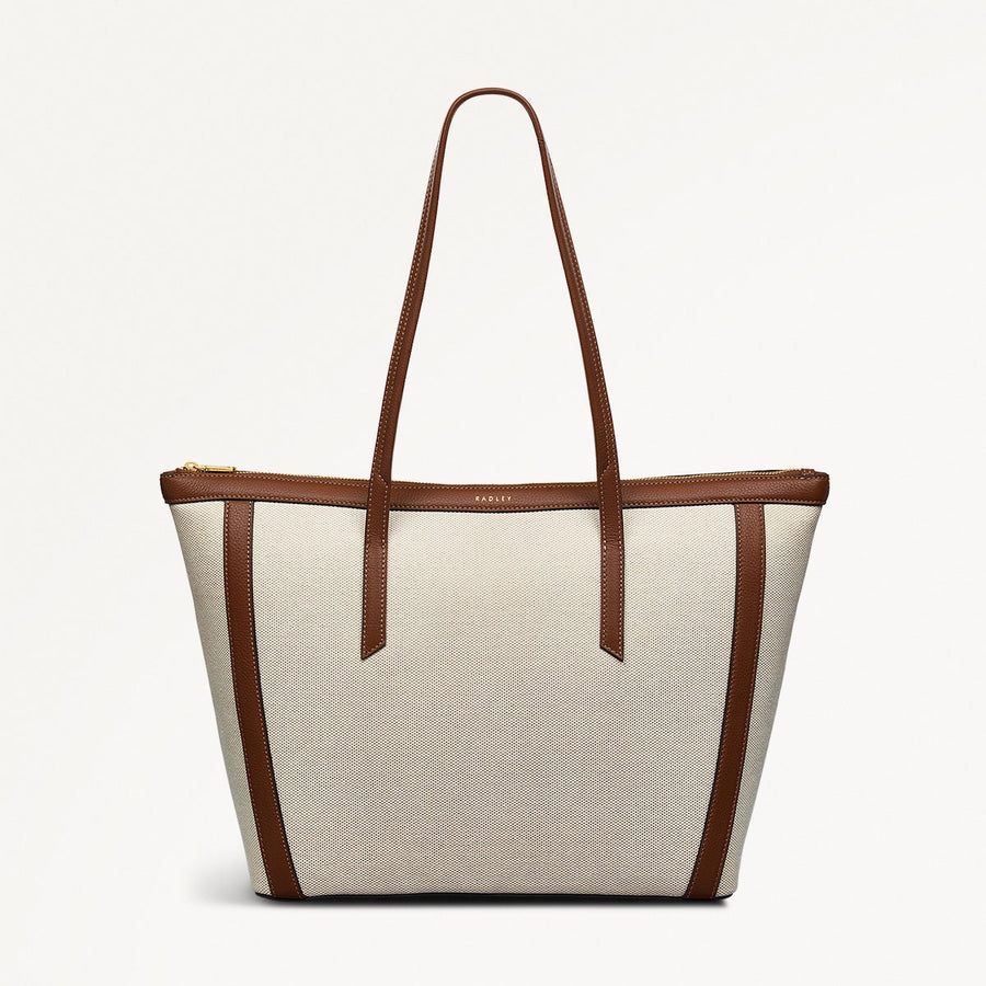 Kendal Terrace Fabric Large Ziptop Tote Bag in Indus Tan - 111570