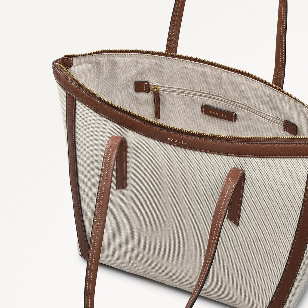 Kendal Terrace Fabric Large Ziptop Tote Bag in Indus Tan - 111570