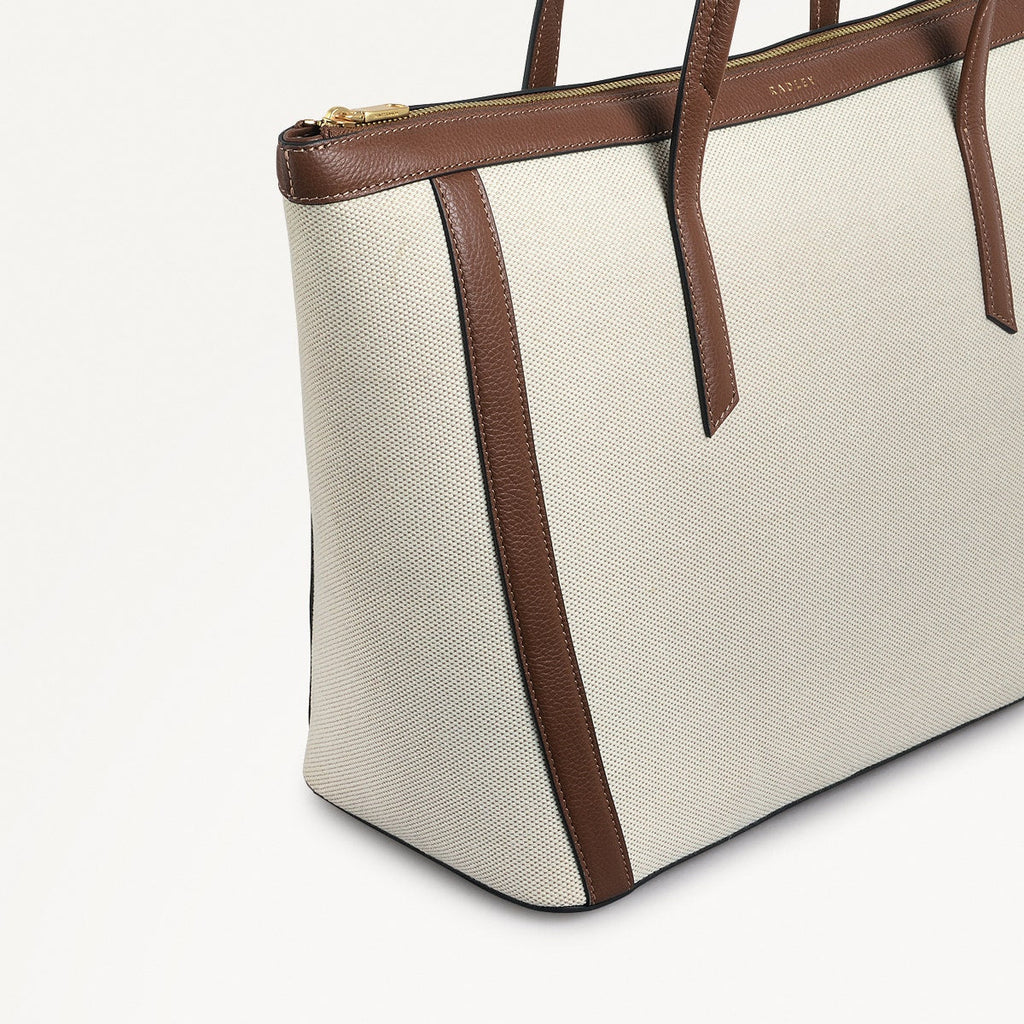 Kendal Terrace Fabric Large Ziptop Tote Bag in Indus Tan - 111570