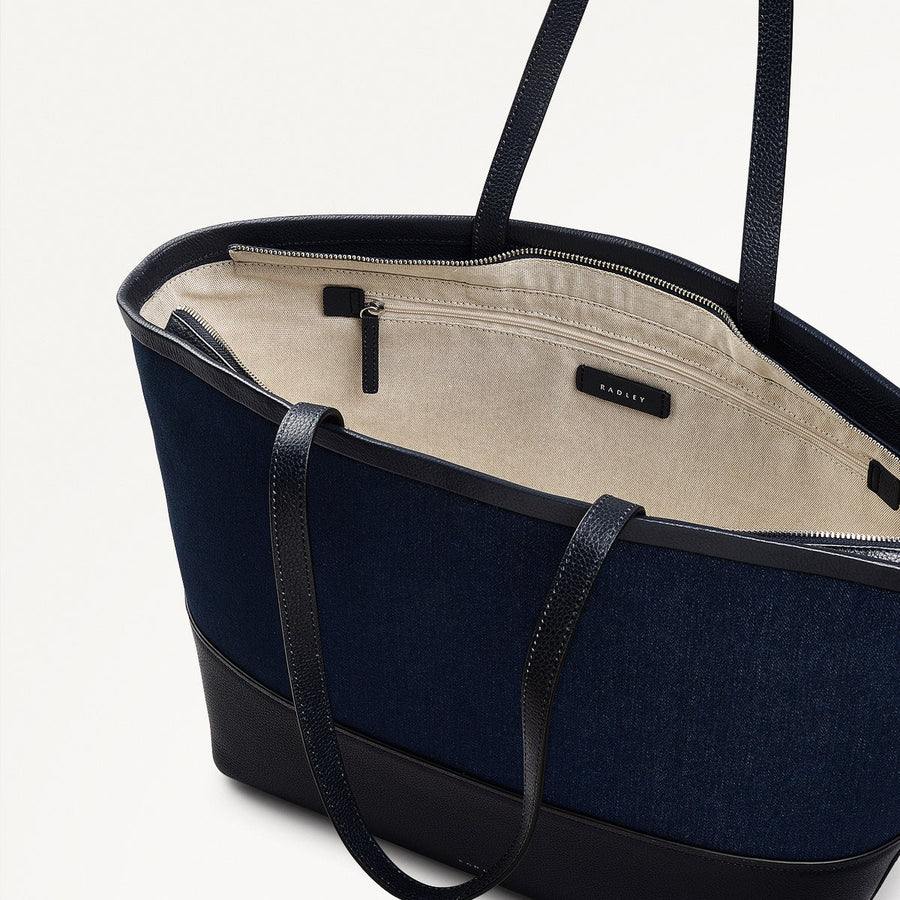 Bishops Lane Leather Large Ziptop Tote Bag in Indigo - 111585