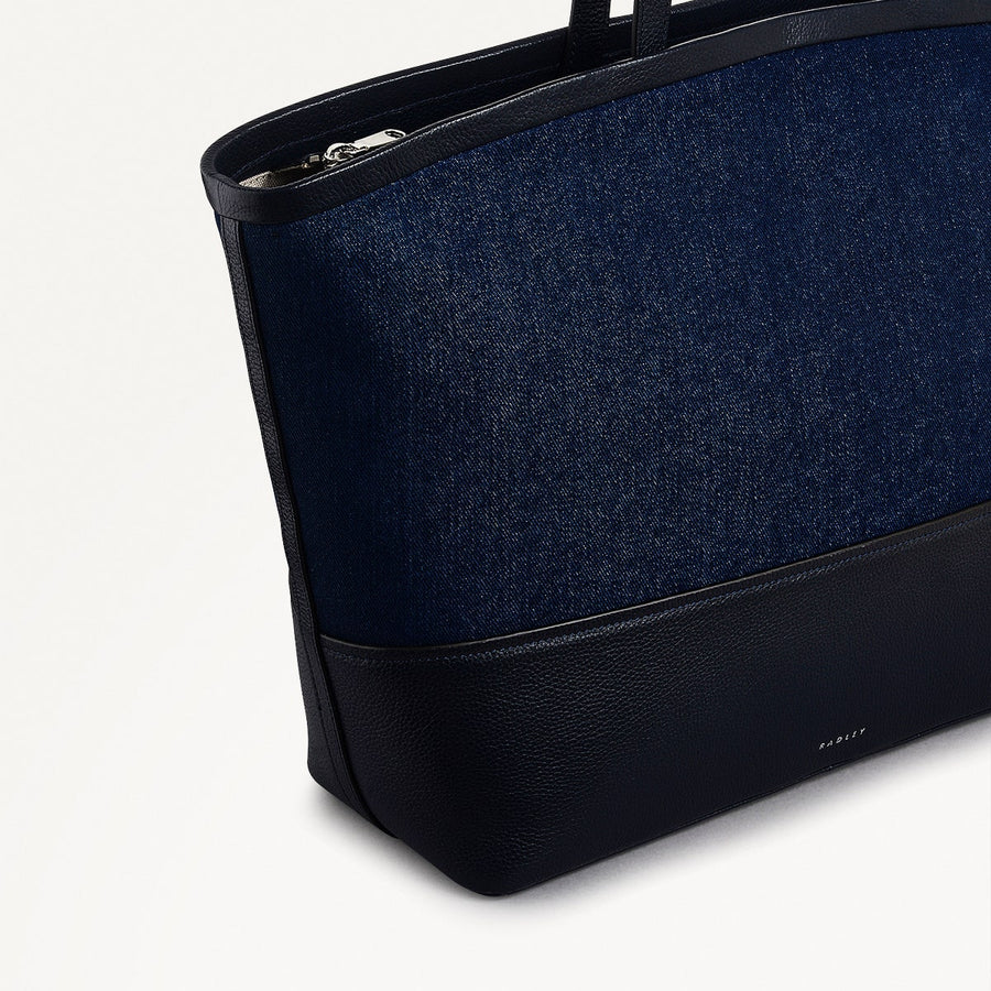 Bishops Lane Leather Large Ziptop Tote Bag in Indigo - 111585