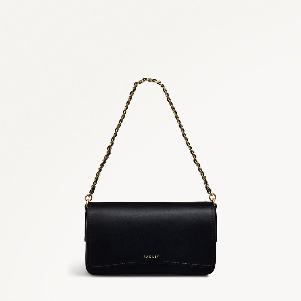 Selsey Street Leather Medium Flapover Shoulder Bag in Black - 111588