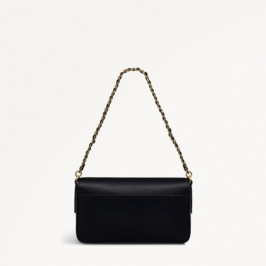 Selsey Street Leather Medium Flapover Shoulder Bag in Black - 111588