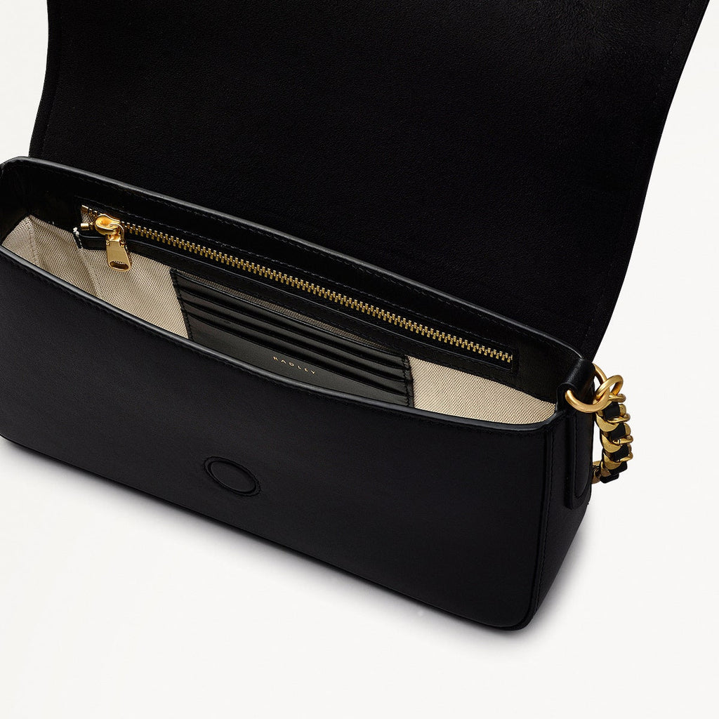 Selsey Street Leather Medium Flapover Shoulder Bag in Black - 111588