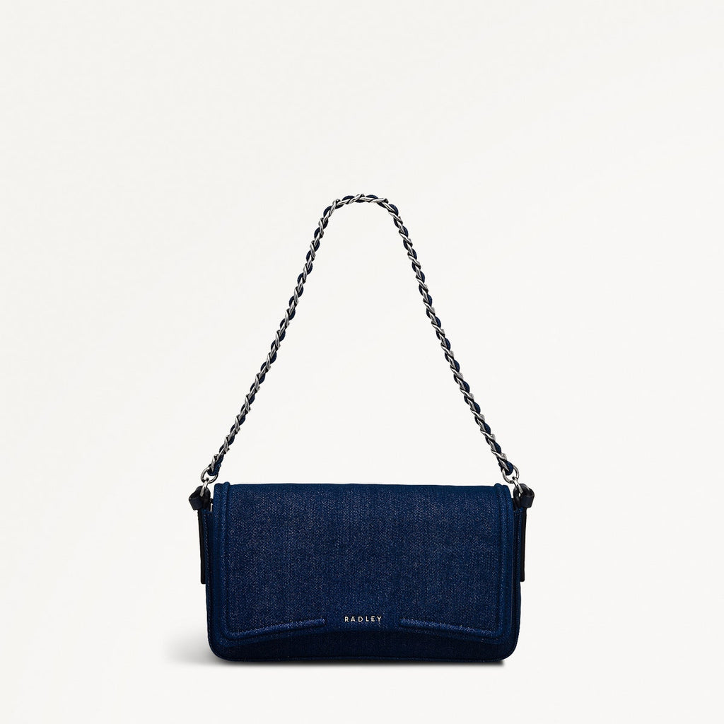 Selsey Street Leather Medium Flapover Shoulder Bag in Indigo - 111591
