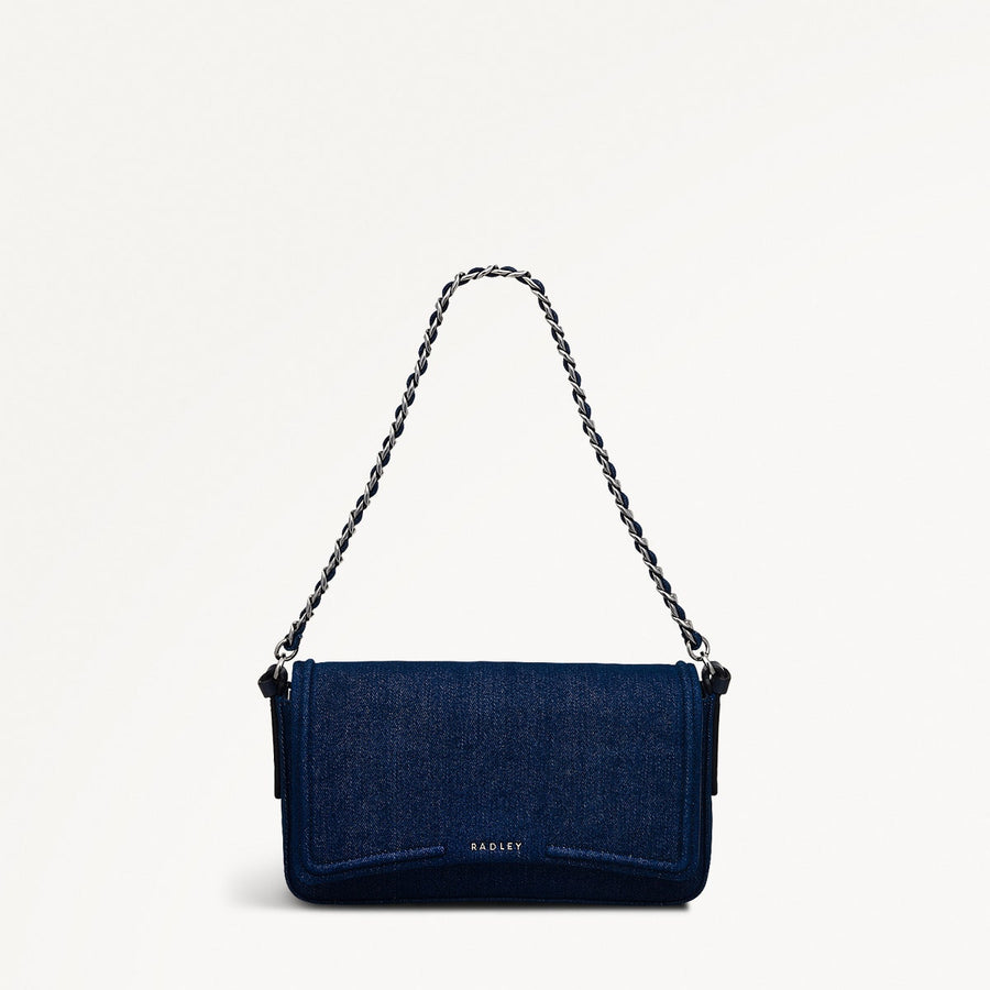 Selsey Street Leather Medium Flapover Shoulder Bag in Indigo - 111591