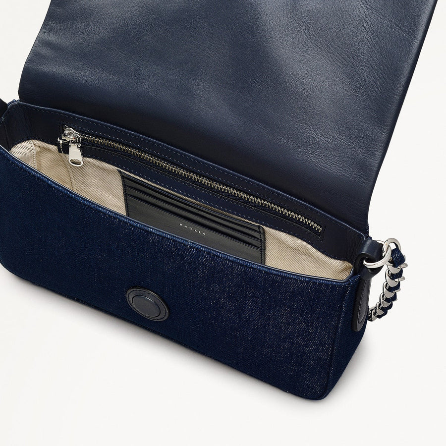 Selsey Street Leather Medium Flapover Shoulder Bag in Indigo - 111591