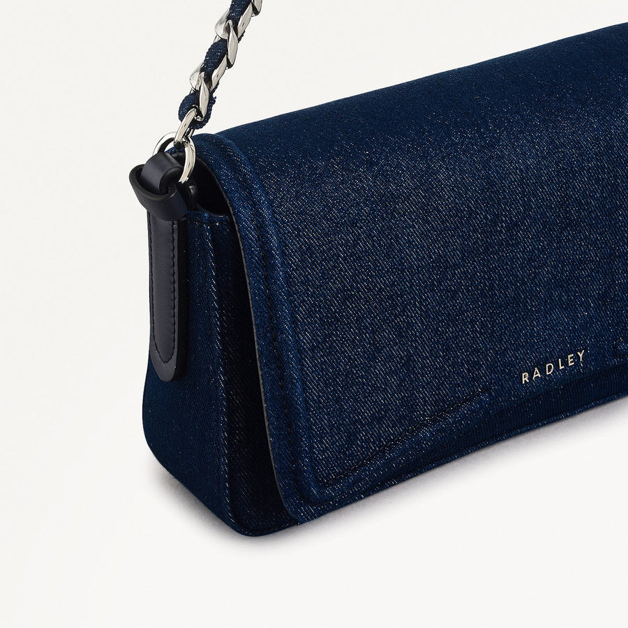 Selsey Street Leather Medium Flapover Shoulder Bag in Indigo - 111591