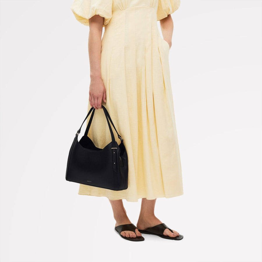 Clarendon Row Fabric Medium Ziptop Grab Bag in Black - 111602