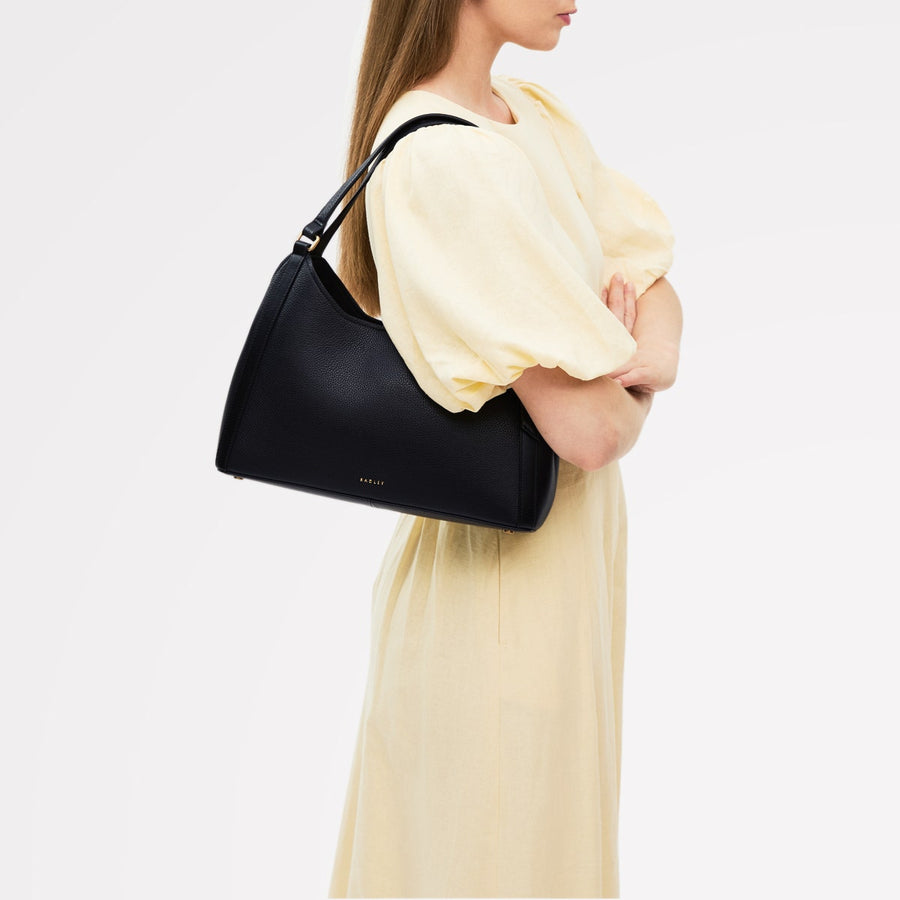 Clarendon Row Fabric Medium Ziptop Grab Bag in Black - 111602