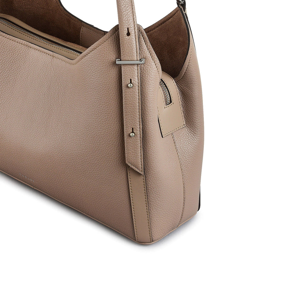 Clarendon Row Fabric Medium Ziptop Grab Bag in Latte - 111605