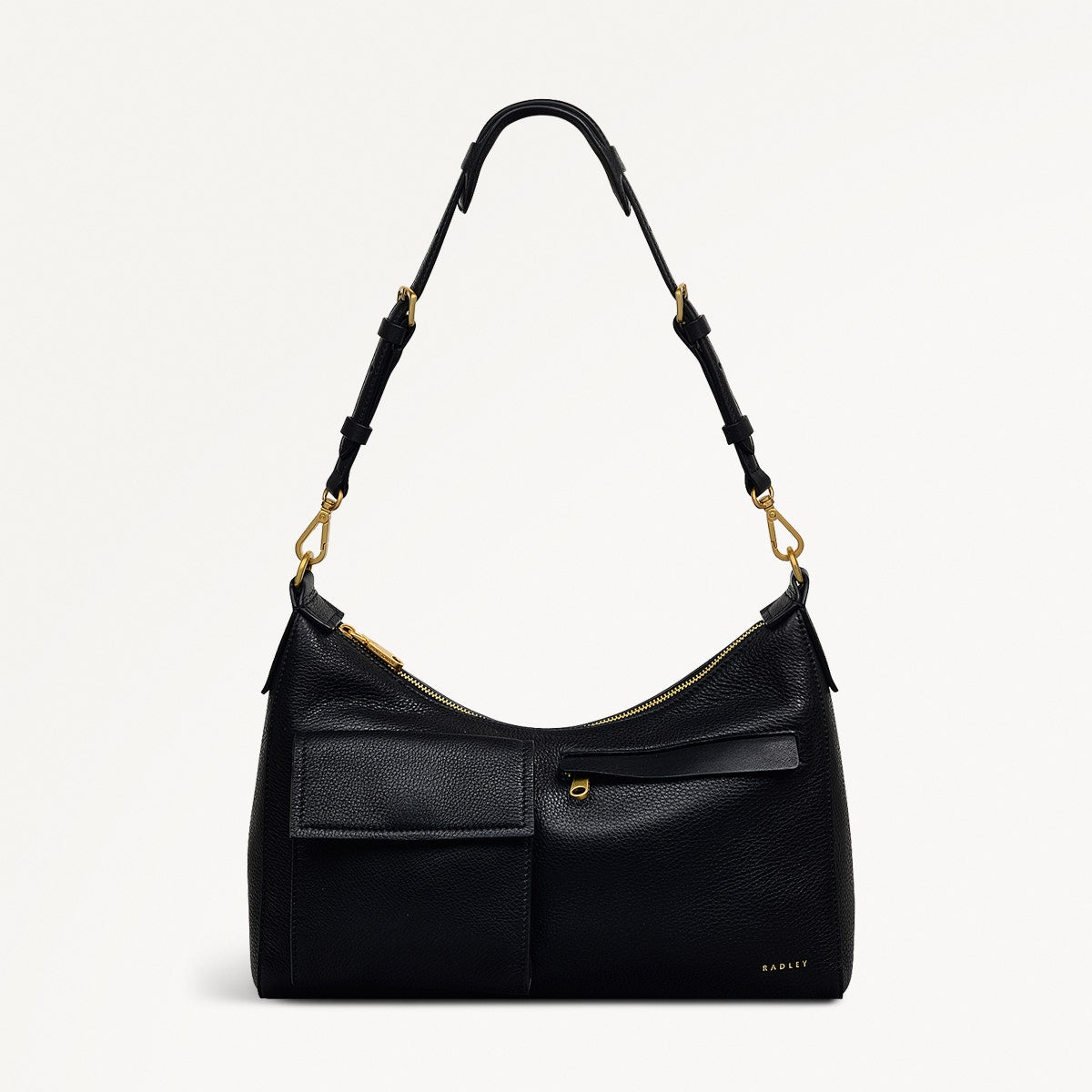Norbury Close Fabric Medium Ziptop Shoulder Bag in Black - 111614