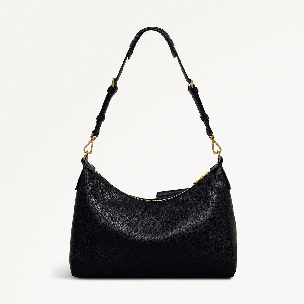 Norbury Close Fabric Medium Ziptop Shoulder Bag in Black - 111614