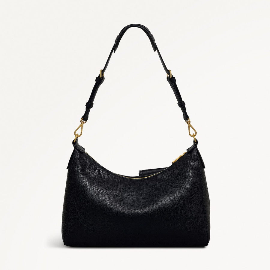 Norbury Close Fabric Medium Ziptop Shoulder Bag in Black - 111614