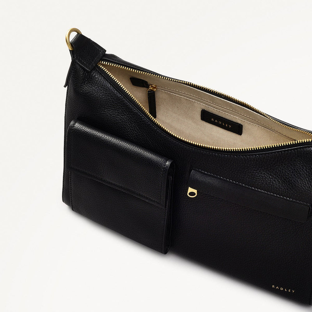 Norbury Close Fabric Medium Ziptop Shoulder Bag in Black - 111614