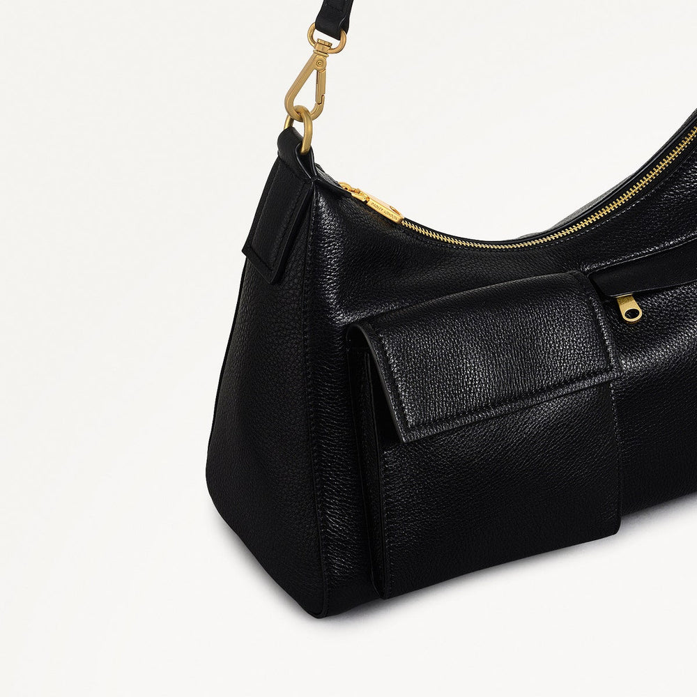 Norbury Close Fabric Medium Ziptop Shoulder Bag in Black - 111614