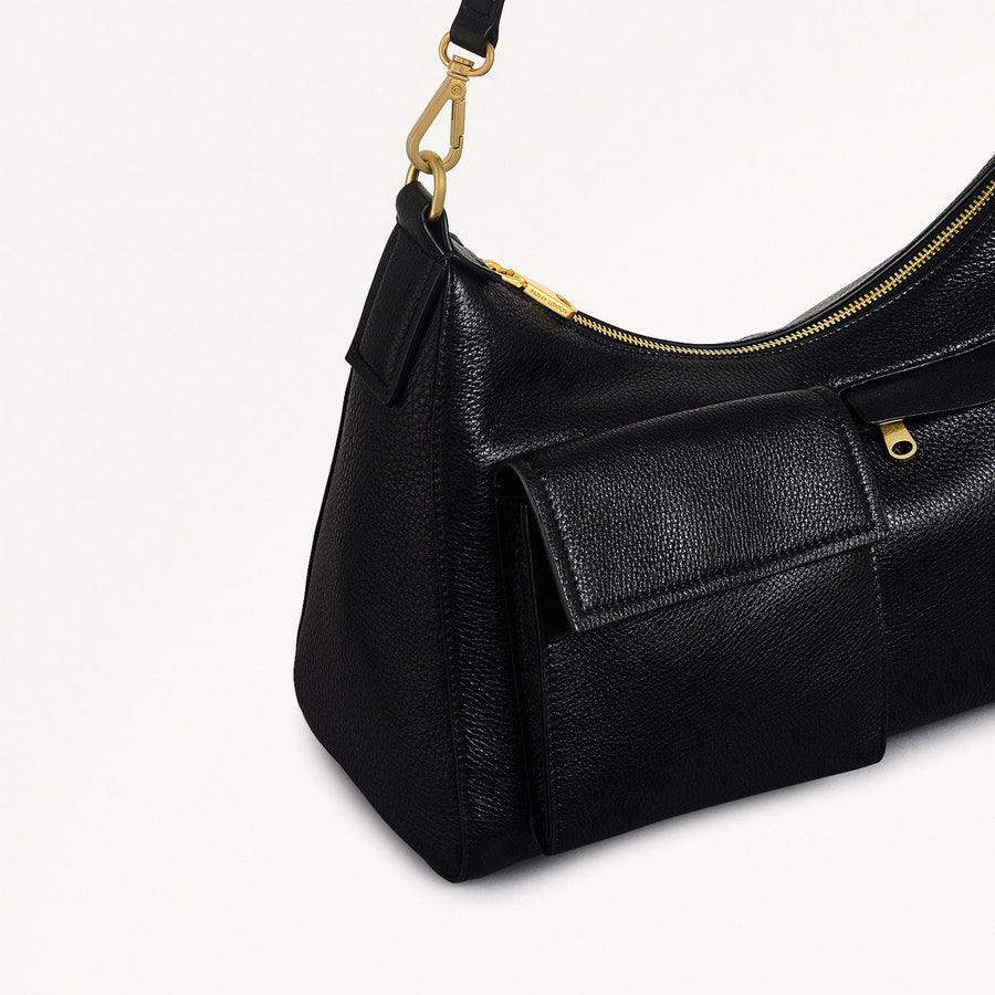 Norbury Close Fabric Medium Ziptop Shoulder Bag in Black - 111614