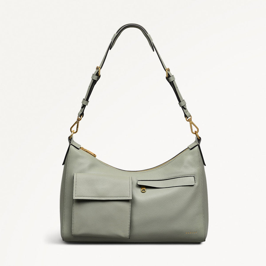 Norbury Close Fabric Medium Ziptop Shoulder Bag in Drizzle - 111615