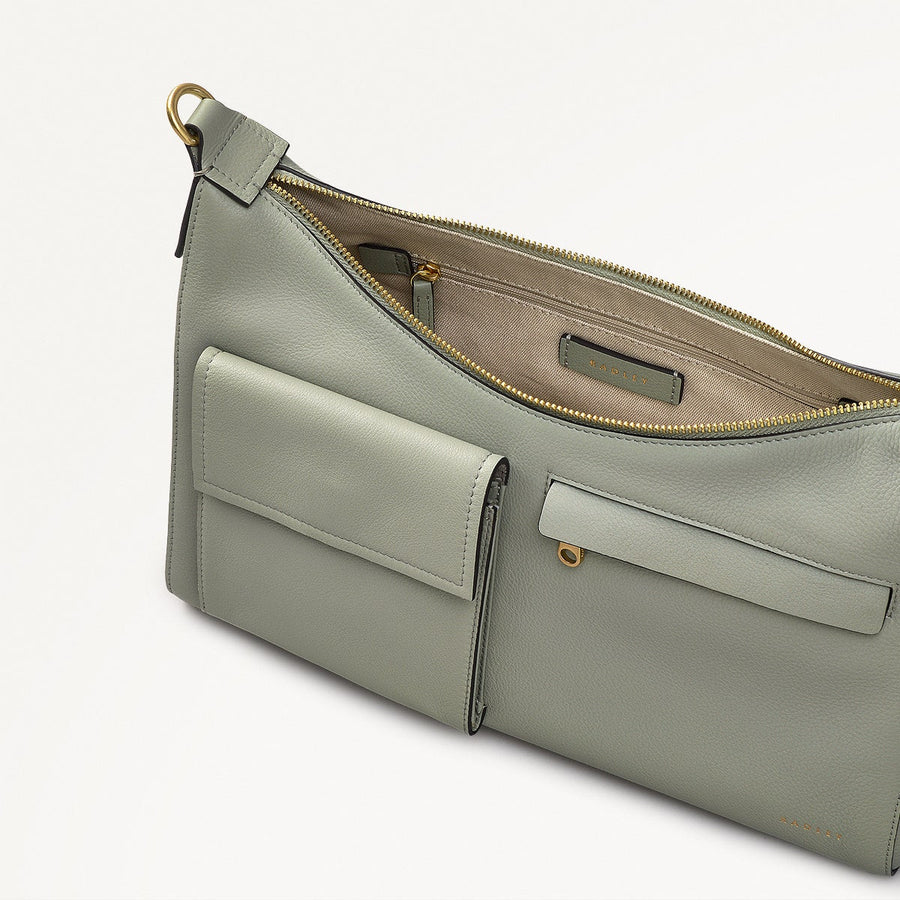 Norbury Close Fabric Medium Ziptop Shoulder Bag in Drizzle - 111615