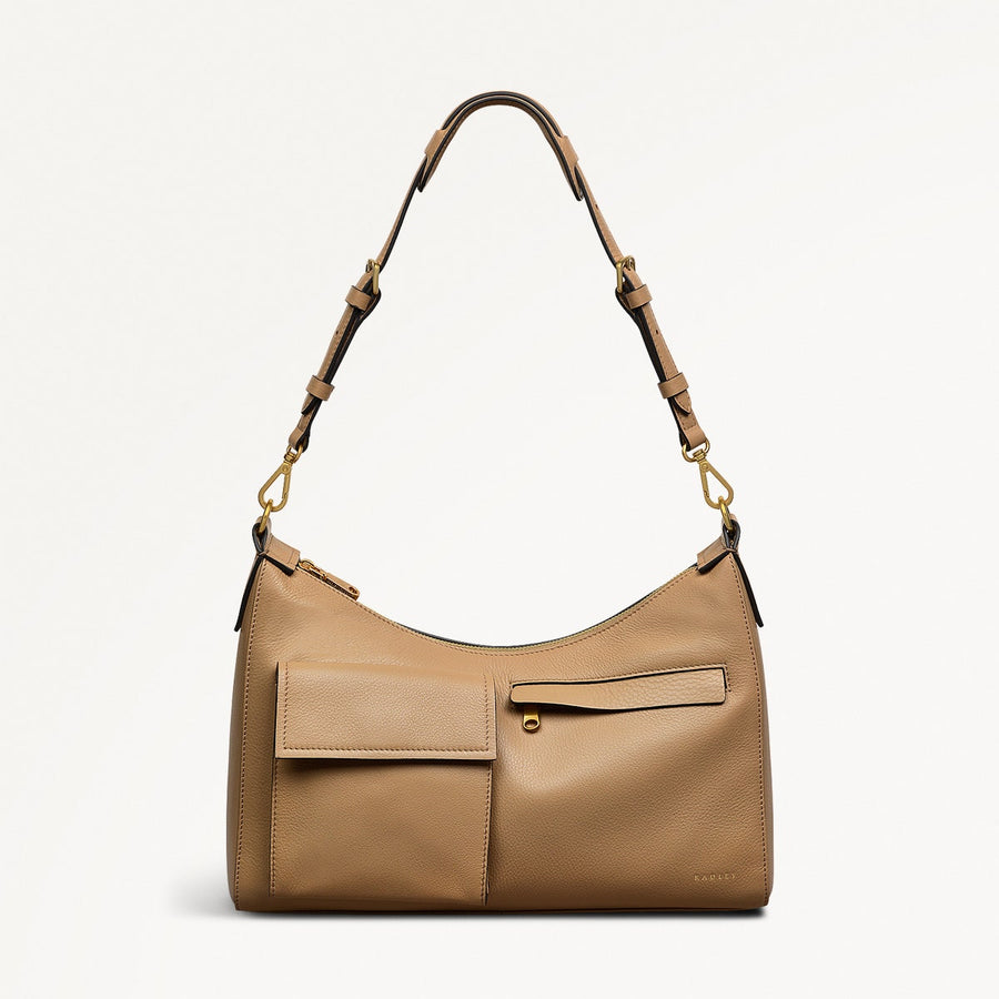 Norbury Close Fabric Medium Ziptop Shoulder Bag in Biscuit - 111616