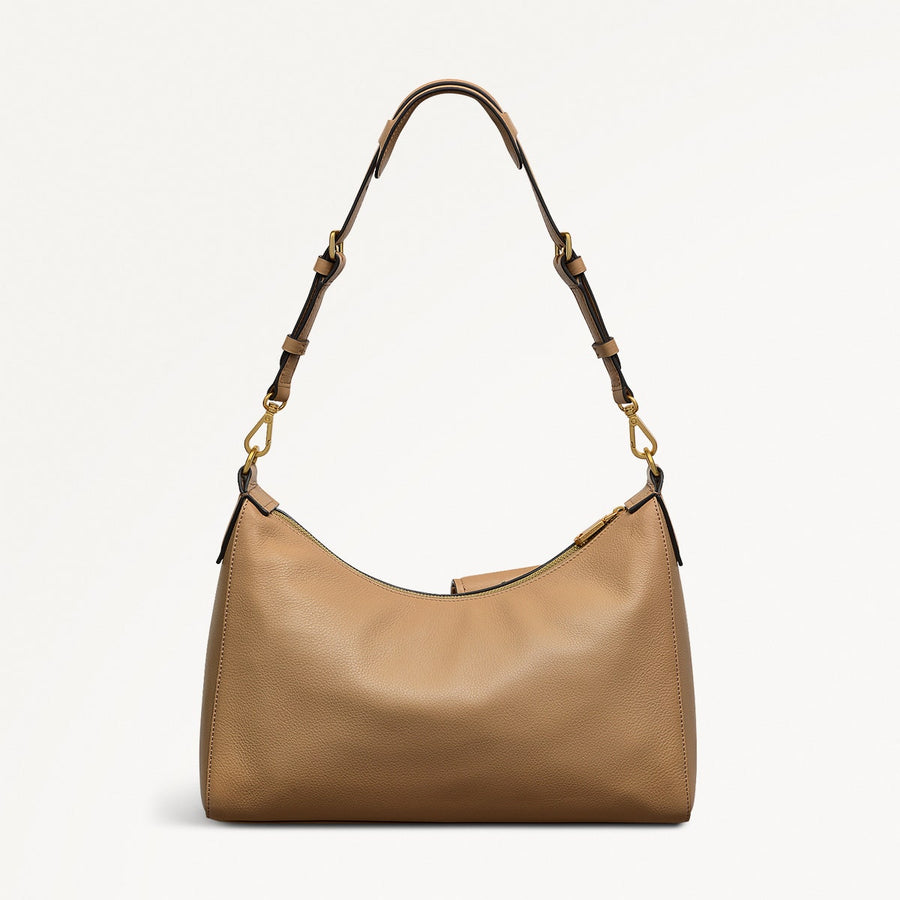 Norbury Close Fabric Medium Ziptop Shoulder Bag in Biscuit - 111616