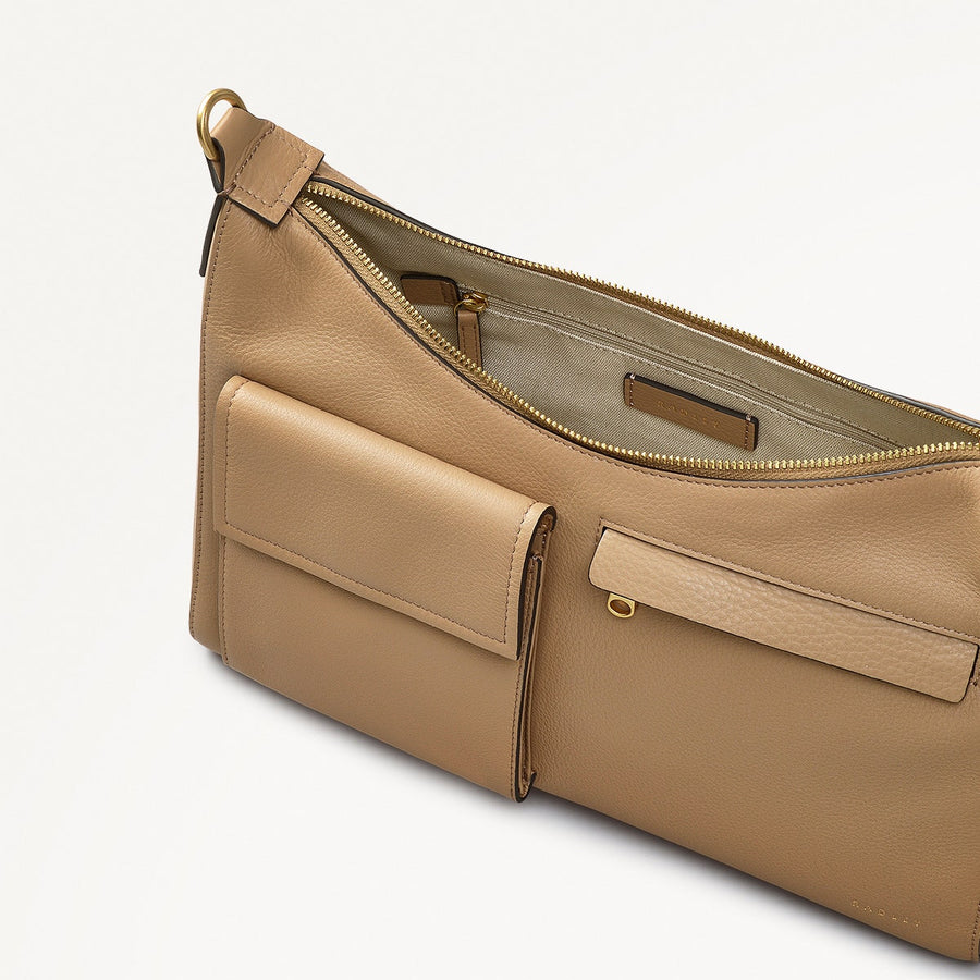 Norbury Close Fabric Medium Ziptop Shoulder Bag in Biscuit - 111616