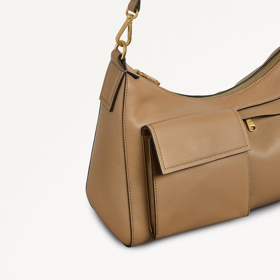 Norbury Close Fabric Medium Ziptop Shoulder Bag in Biscuit - 111616