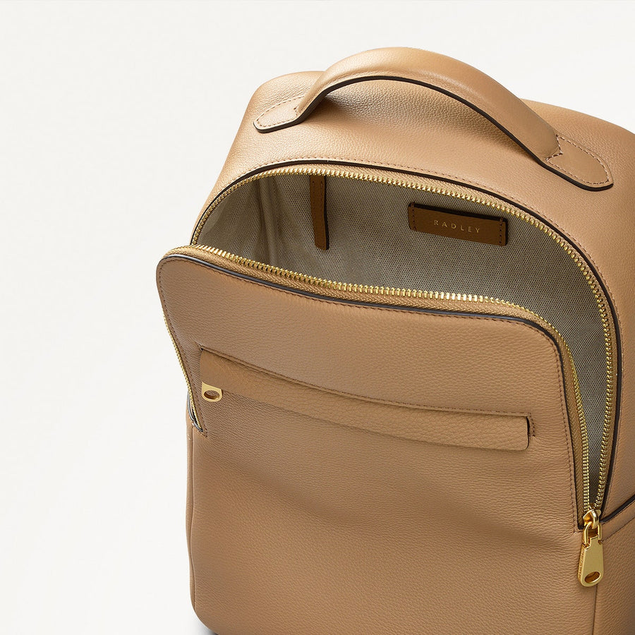 Norbury Close Fabric Small Zip Around Backpack in Biscuit - 111619