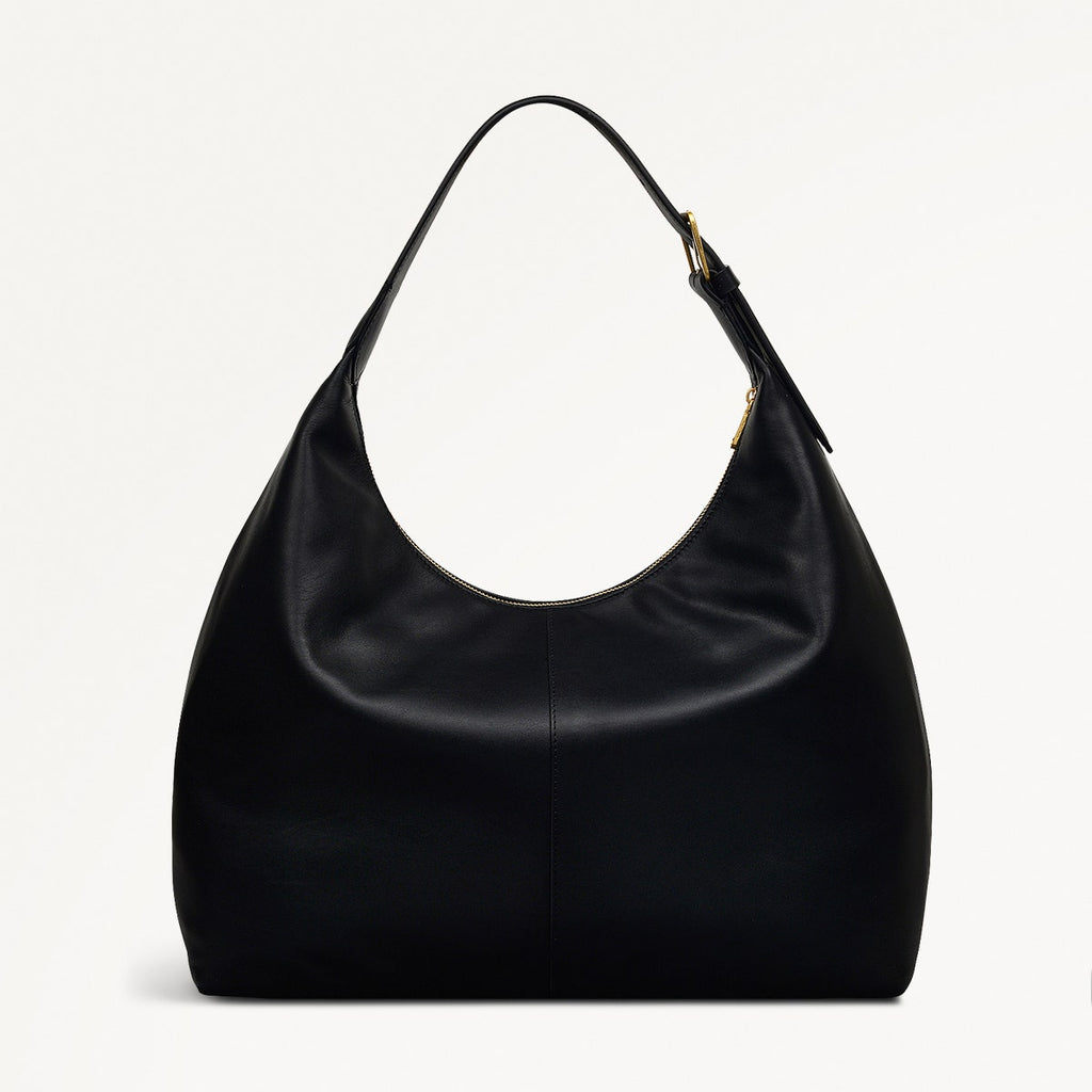 Spencer Mews Leather Large Ziptop Shoulder Bag in Black - 111680