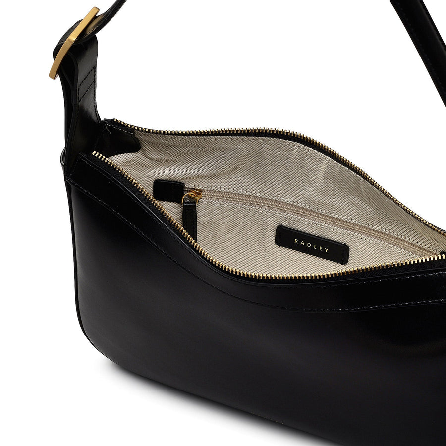 Dawes Avenue Leather Medium Ziptop Shoulder Bag in Black - 111682