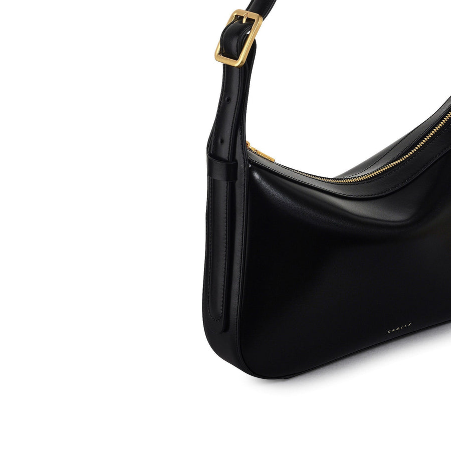 Dawes Avenue Leather Medium Ziptop Shoulder Bag in Black - 111682