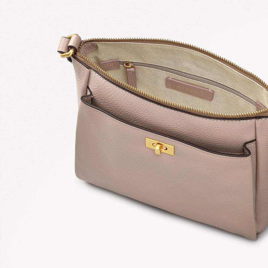 Brook Avenue Fabric Small Ziptop Cross Body Bag in Latte - 111693