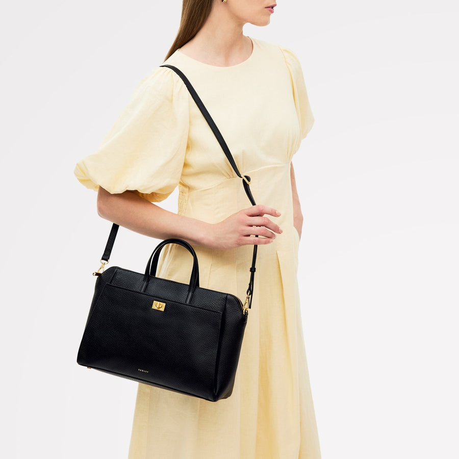 Brook Avenue Fabric Medium Ziptop Grab Bag in Black - 111695