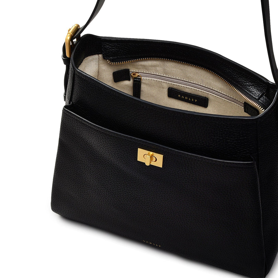 Brook Avenue Fabric Medium Ziptop Shoulder Bag in Black - 111698