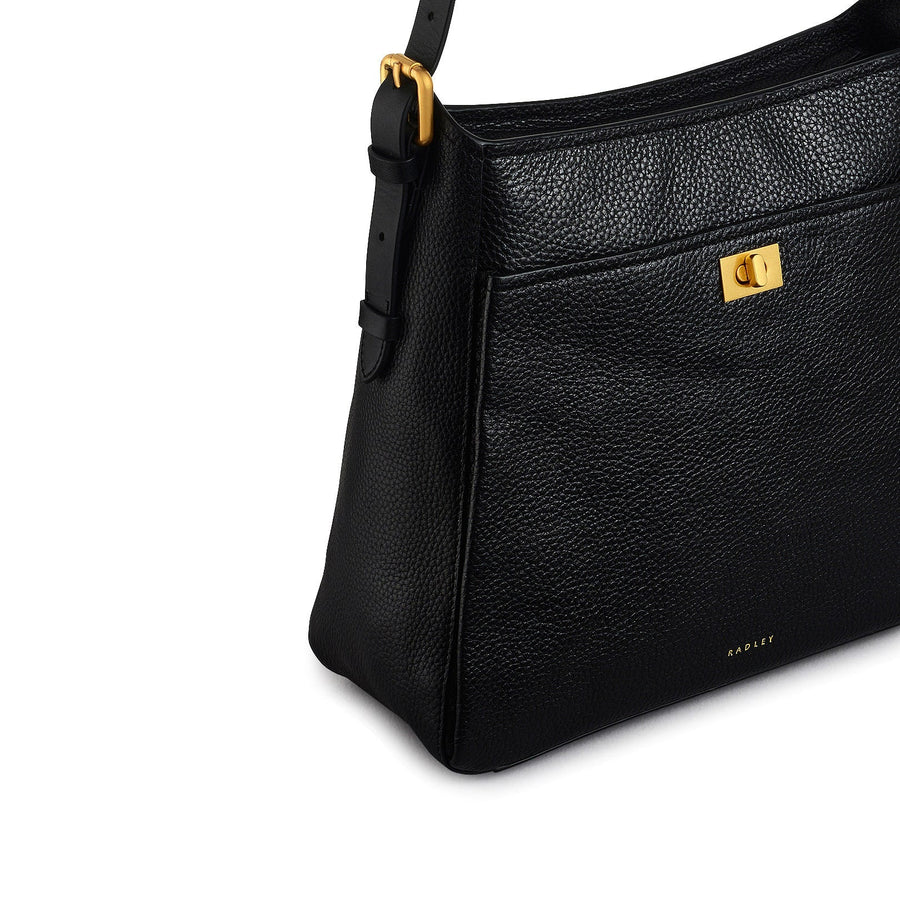 Brook Avenue Fabric Medium Ziptop Shoulder Bag in Black - 111698