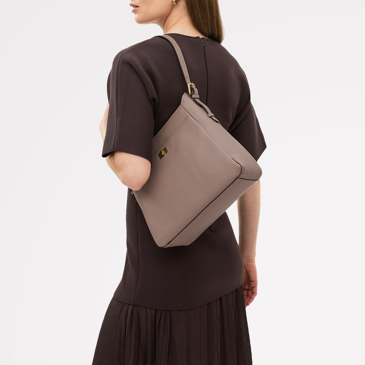 Brook Avenue Fabric Medium Ziptop Shoulder Bag in Latte - 111700