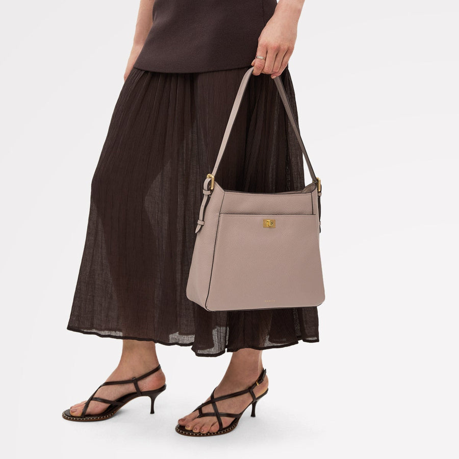 Brook Avenue Fabric Medium Ziptop Shoulder Bag in Latte - 111700