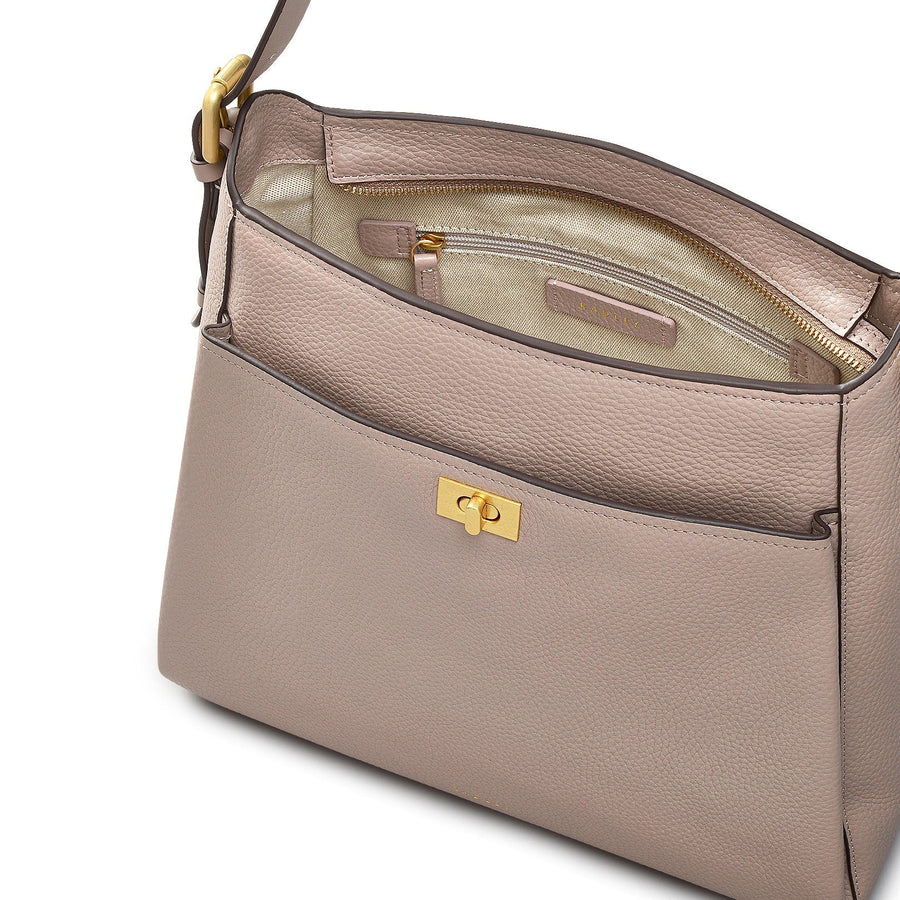 Brook Avenue Fabric Medium Ziptop Shoulder Bag in Latte - 111700