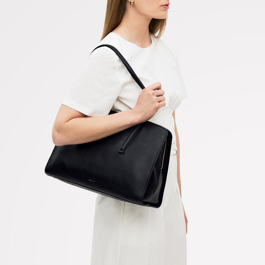 Arragon Row Fabric Large Laptop Shoulder Bag in Black - 111716