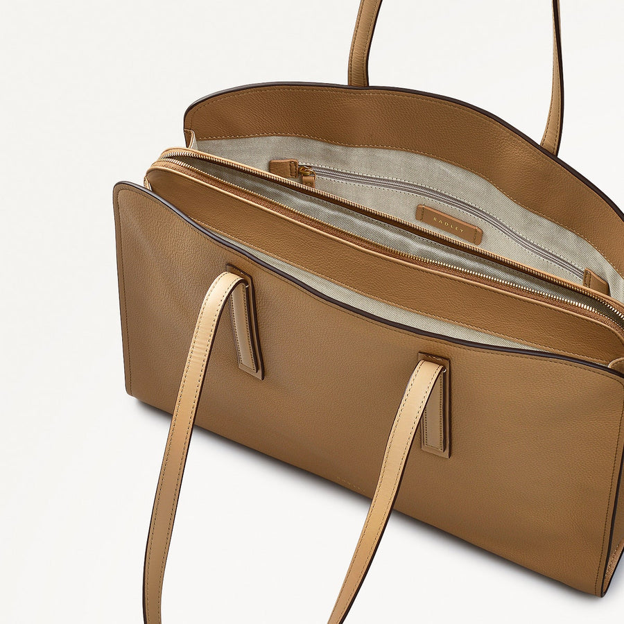 Arragon Row Fabric Large Laptop Shoulder Bag in Biscuit - 111717