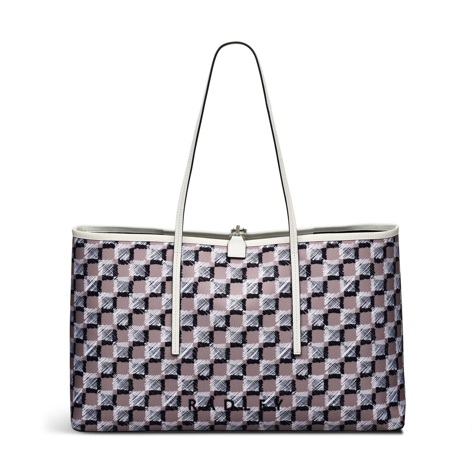Addison Check Fabric Large Open Top Tote Bag in Latte - 111741