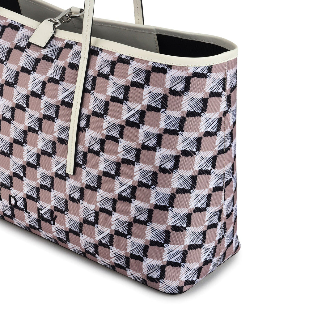 Addison Check Fabric Large Open Top Tote Bag in Latte - 111741