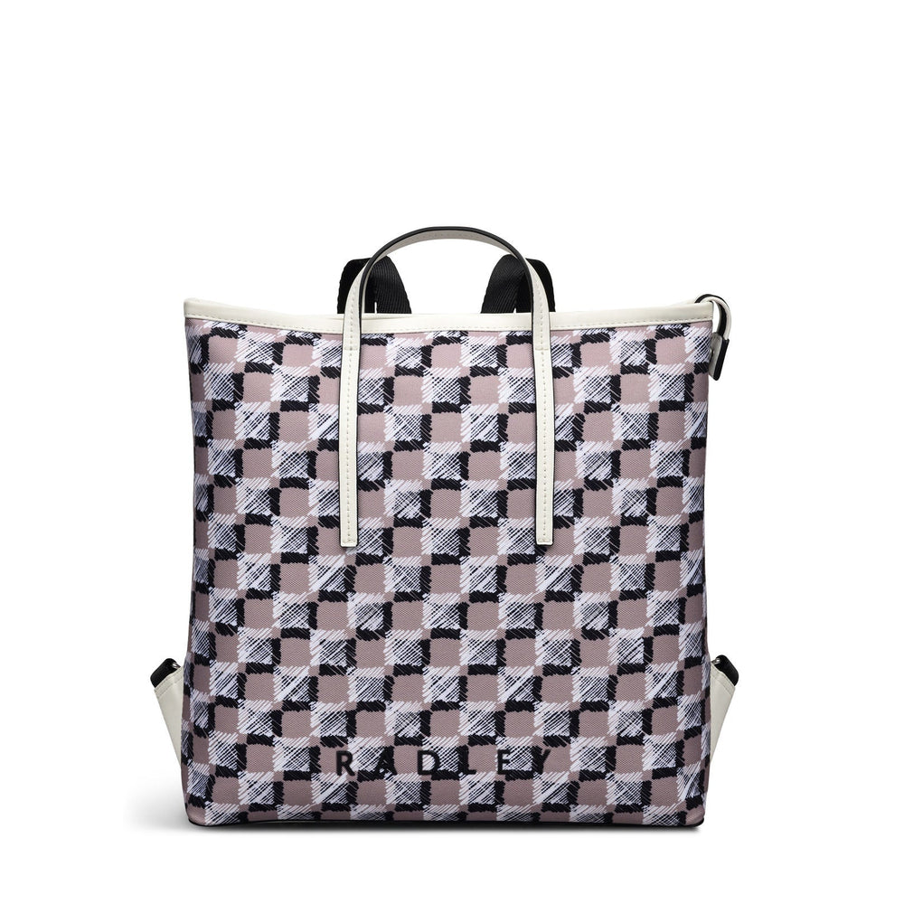 Addison Check Fabric Medium Ziptop Backpack in Latte - 111742