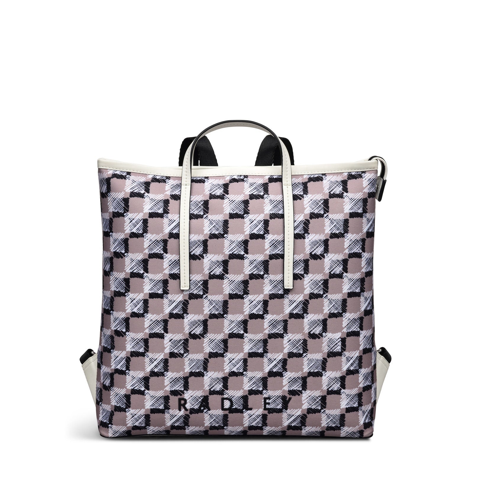 Addison Check Fabric Medium Ziptop Backpack in Latte - 111742