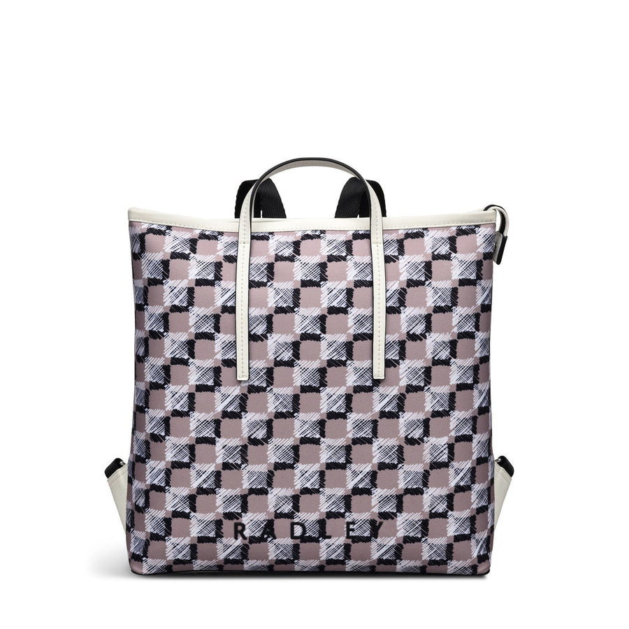 Addison Check Fabric Medium Ziptop Backpack in Latte - 111742