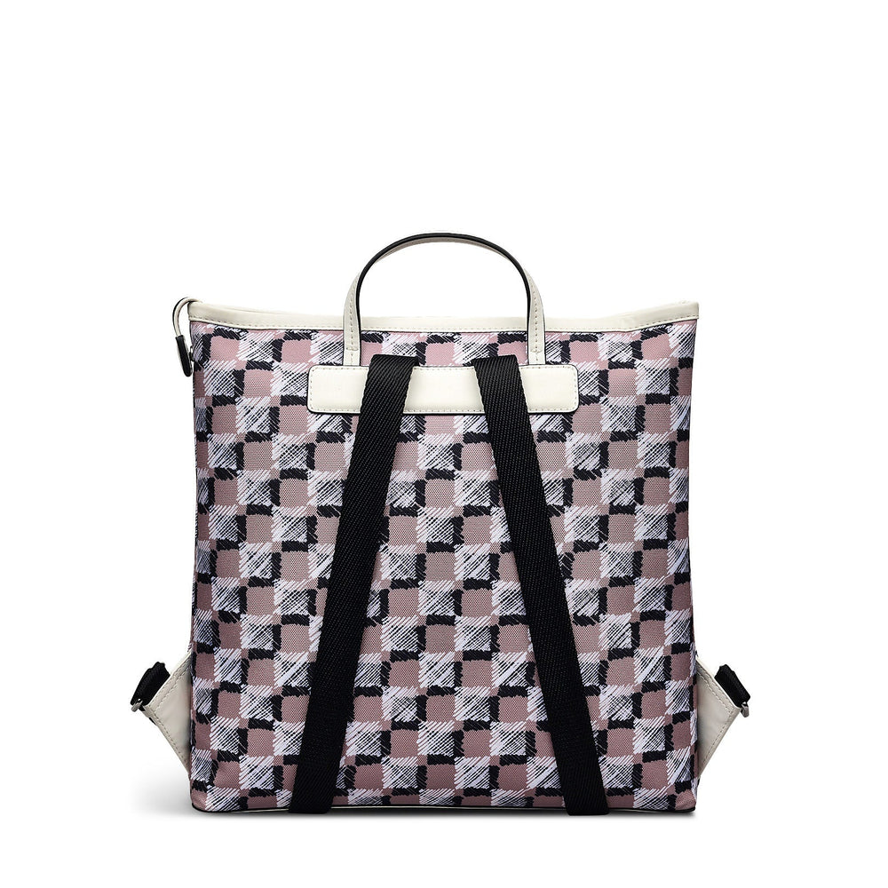 Addison Check Fabric Medium Ziptop Backpack in Latte - 111742