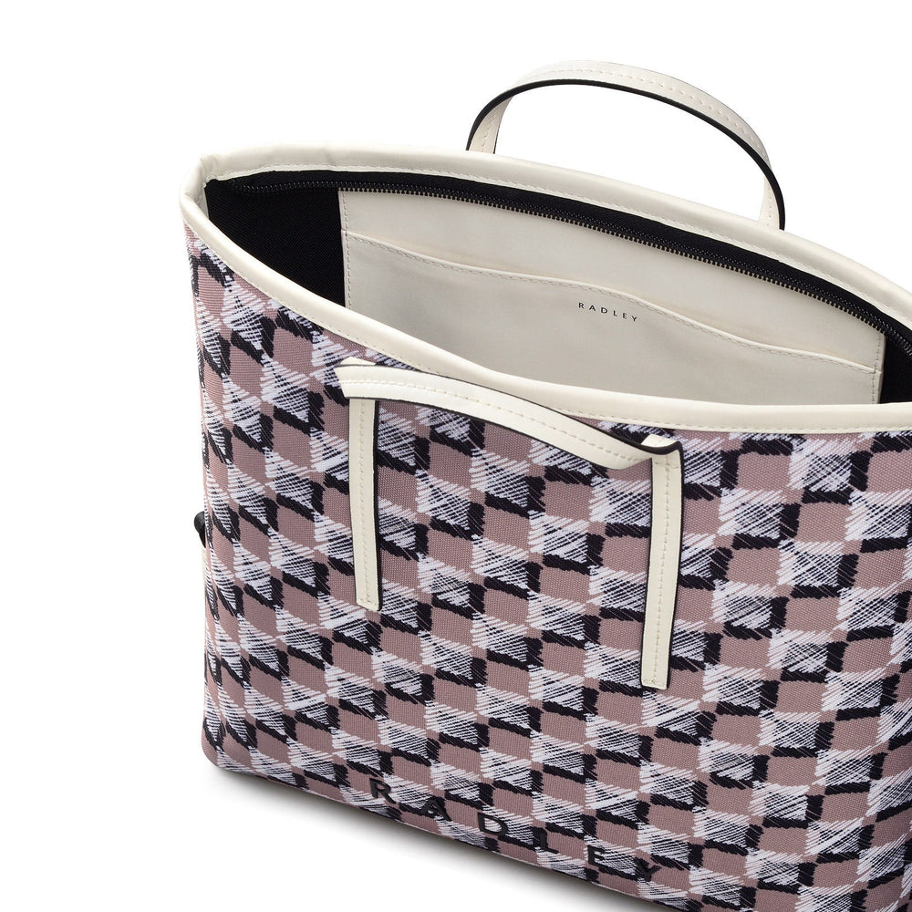 Addison Check Fabric Medium Ziptop Backpack in Latte - 111742