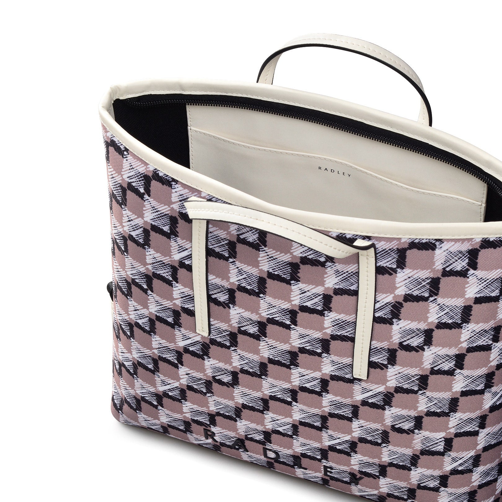 Addison Check Fabric Medium Ziptop Backpack in Latte - 111742